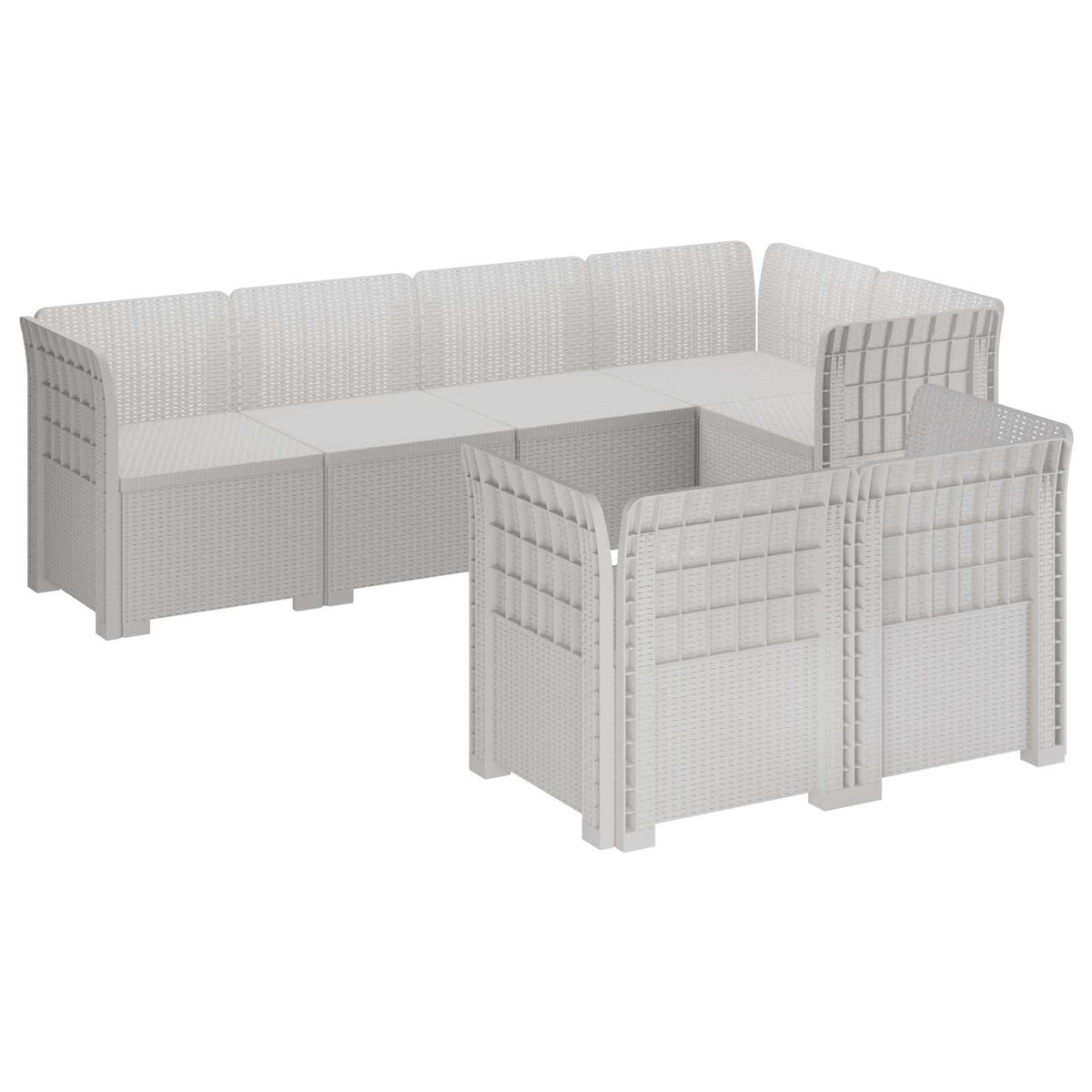 vidaXL 7-Seater Garden Sofa Rattan Look PP White 2