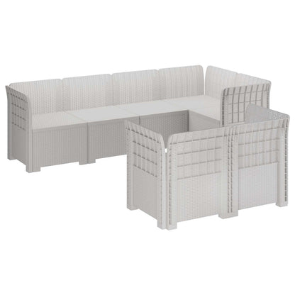 vidaXL 7-Seater Garden Sofa Rattan Look PP White 2