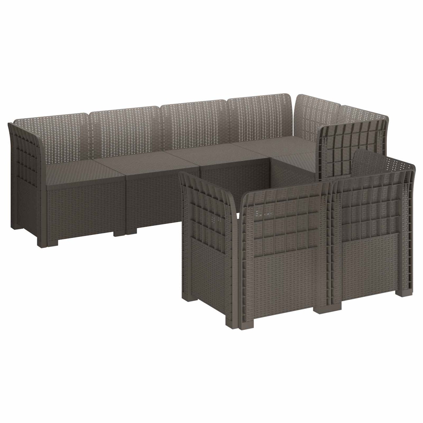 vidaXL 7-Seater Garden Sofa Rattan Look PP Light Grey 2