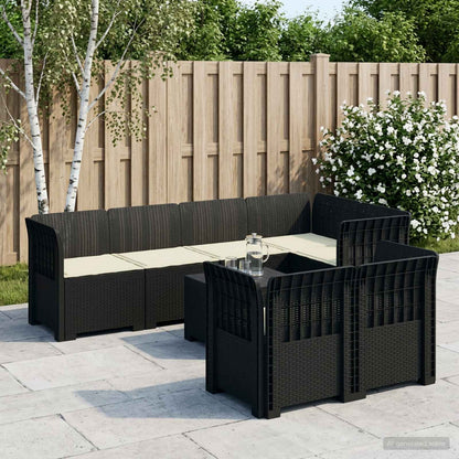vidaXL 7-Seater Garden Sofa with Cushions Rattan Look PP Anthracite 1