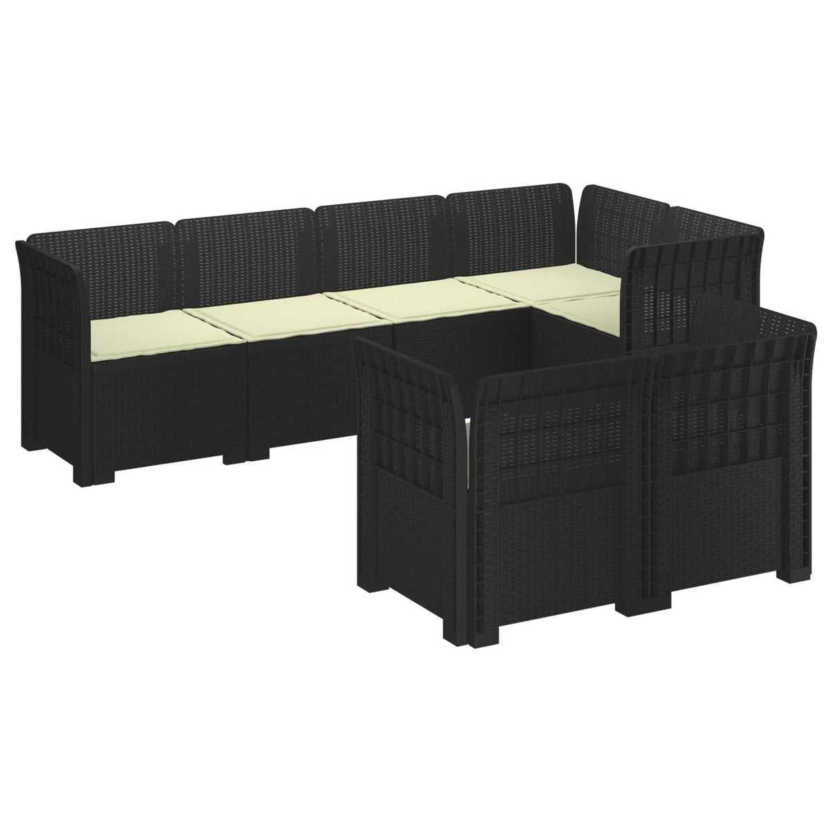 vidaXL 7-Seater Garden Sofa with Cushions Rattan Look PP Anthracite 2