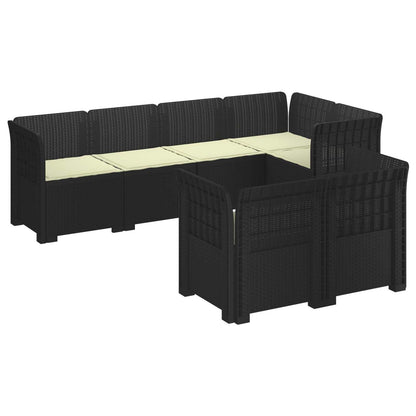 vidaXL 7-Seater Garden Sofa with Cushions Rattan Look PP Anthracite 2