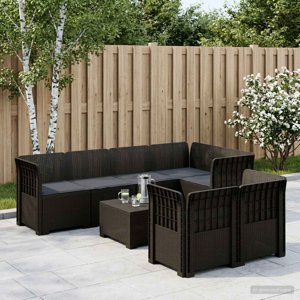 vidaXL 7-Seater Garden Sofa with Cushions Rattan Look PP Anthracite