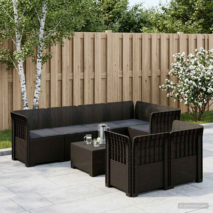 vidaXL 7-Seater Garden Sofa with Cushions Rattan Look PP Anthracite 1