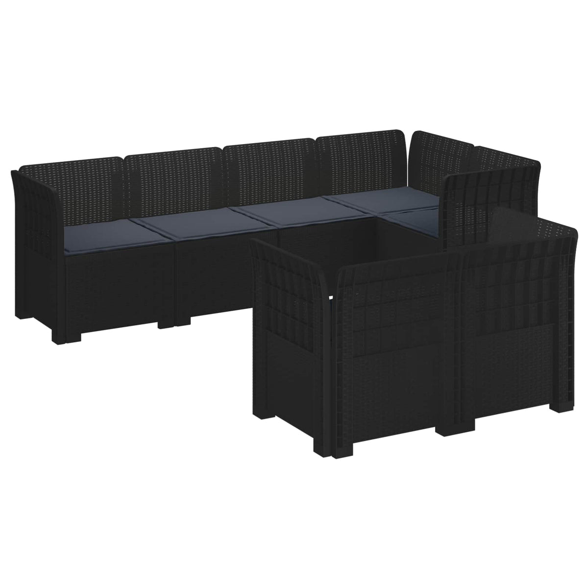 vidaXL 7-Seater Garden Sofa with Cushions Rattan Look PP Anthracite 2