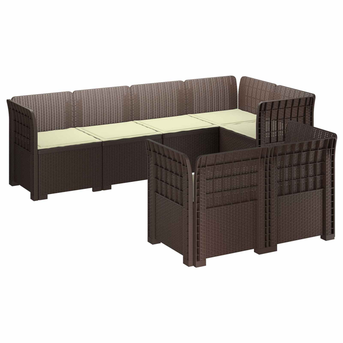 vidaXL 7-Seater Garden Sofa with Cushions Rattan Look PP Brown 2