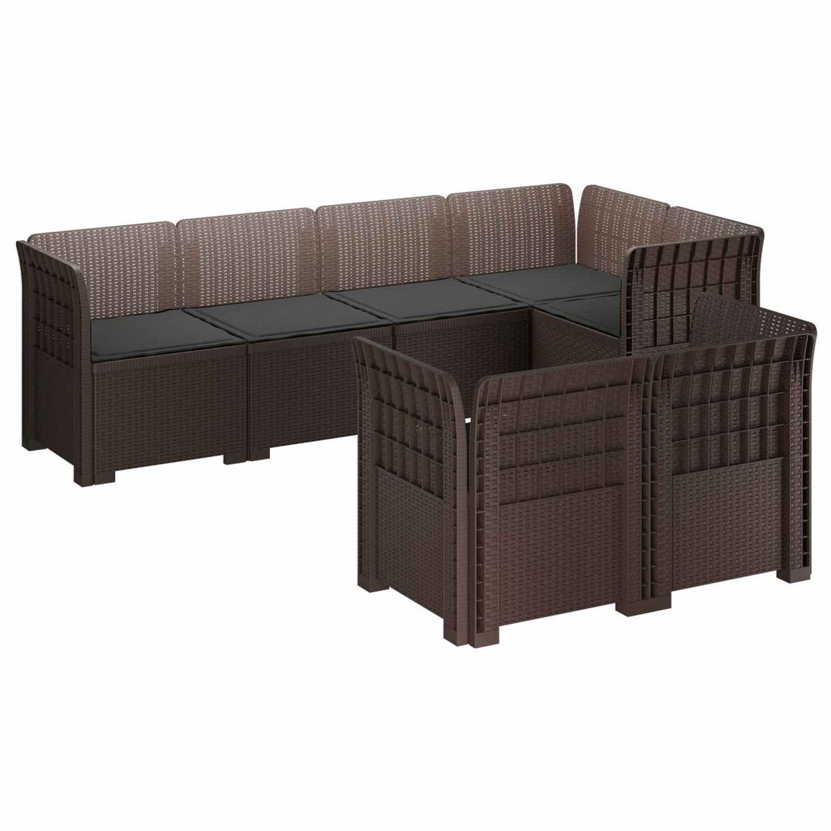 vidaXL 7-Seater Garden Sofa with Cushions Rattan Look PP Brown 2