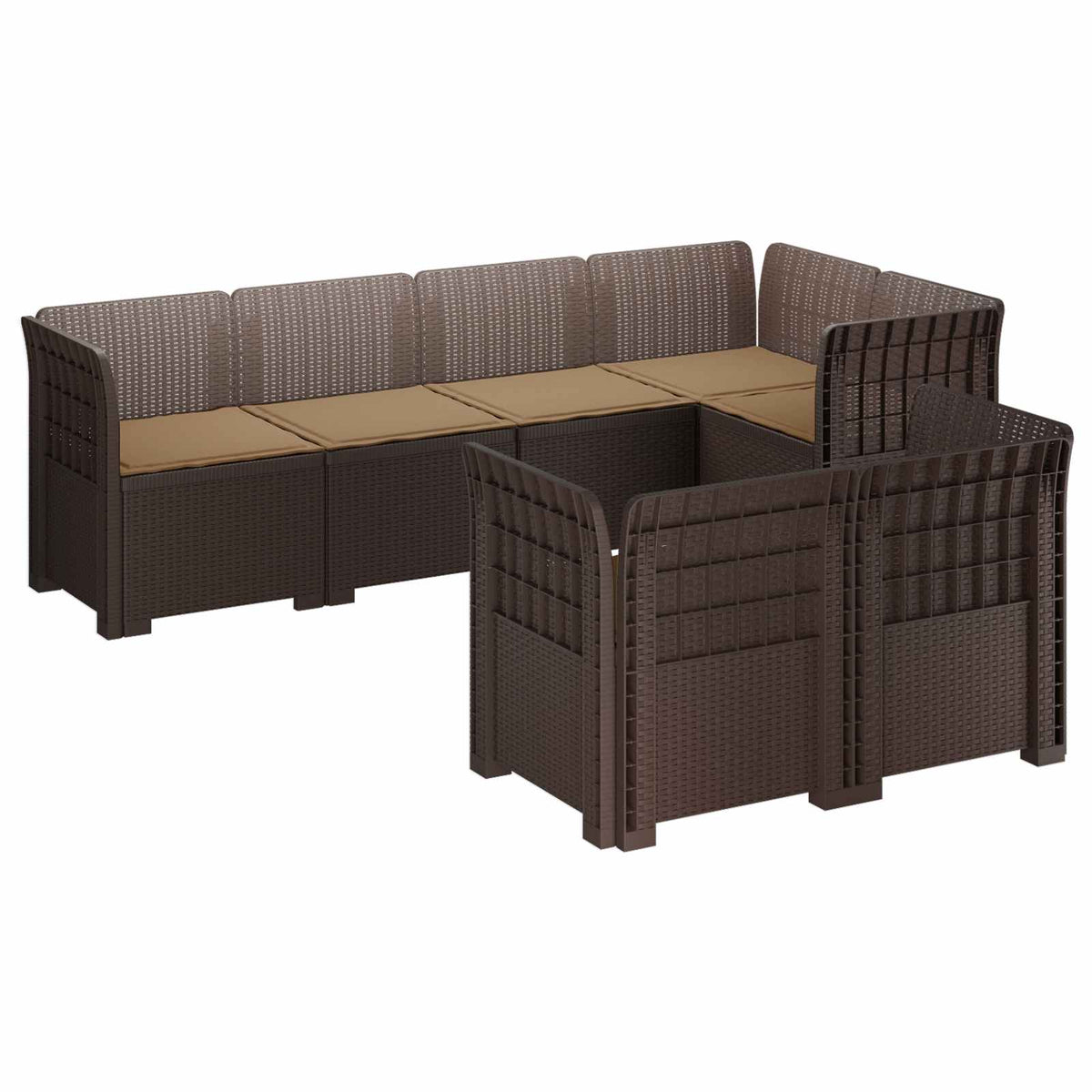 vidaXL 7-Seater Garden Sofa with Cushions Rattan Look PP Brown 2