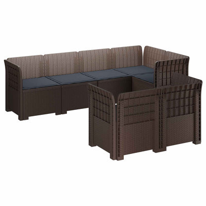 vidaXL 7-Seater Garden Sofa with Cushions Rattan Look PP Brown 2