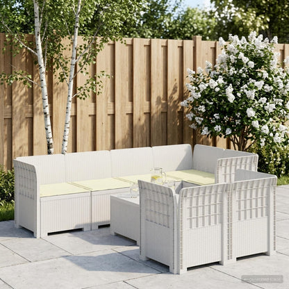 vidaXL 7-Seater Garden Sofa with Cushions Rattan Look PP White 1