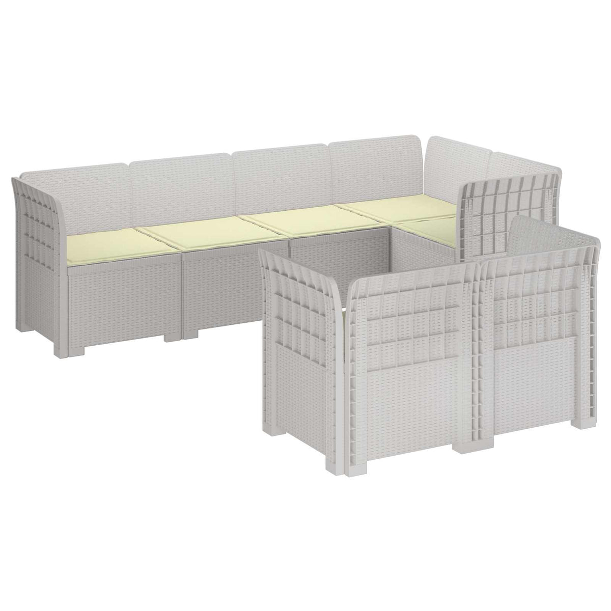 vidaXL 7-Seater Garden Sofa with Cushions Rattan Look PP White 2