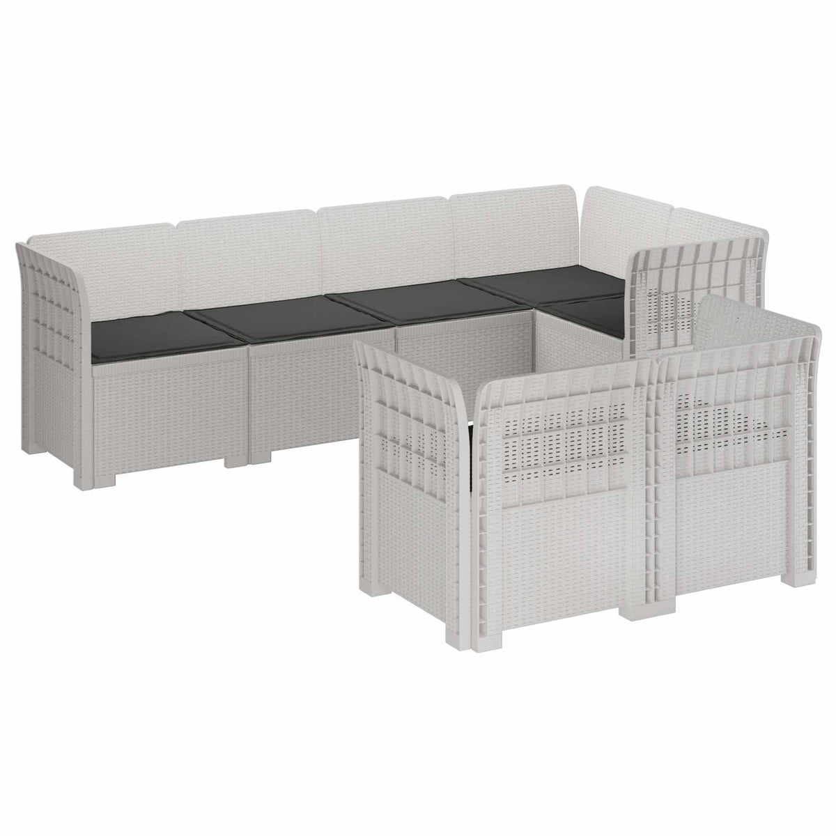 vidaXL 7-Seater Garden Sofa with Cushions Rattan Look PP White 2