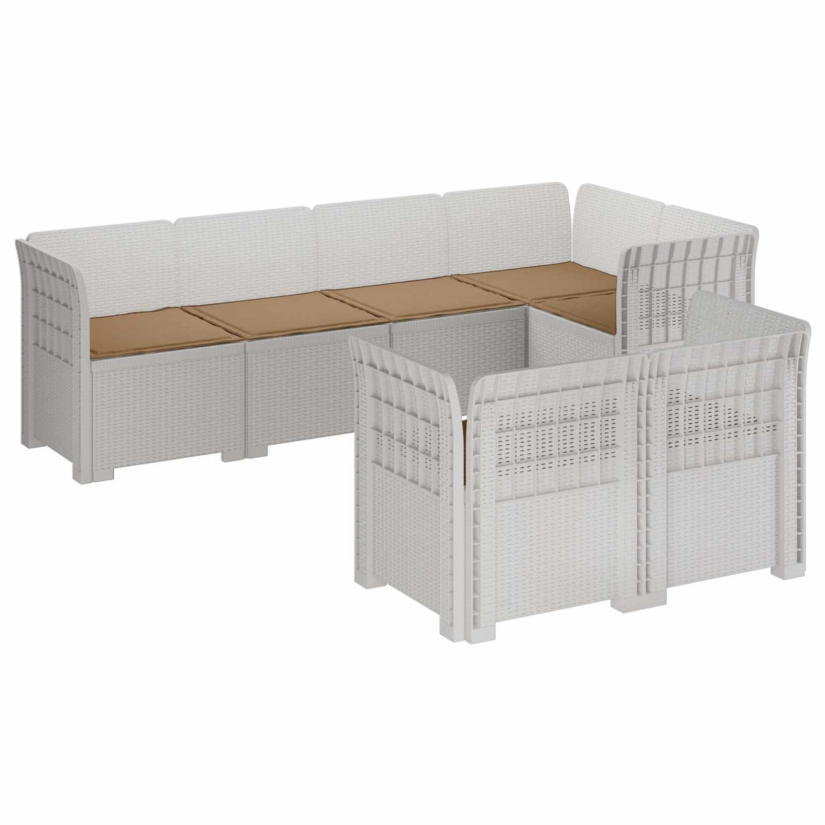 vidaXL 7-Seater Garden Sofa with Cushions Rattan Look PP White 2