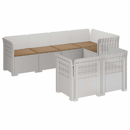 vidaXL 7-Seater Garden Sofa with Cushions Rattan Look PP White 2