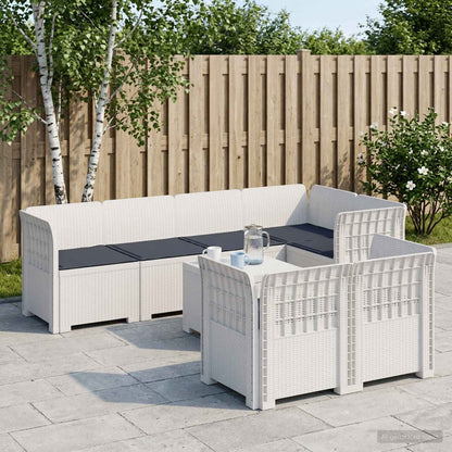 vidaXL 7-Seater Garden Sofa with Cushions Rattan Look PP White 1