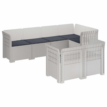 vidaXL 7-Seater Garden Sofa with Cushions Rattan Look PP White 2