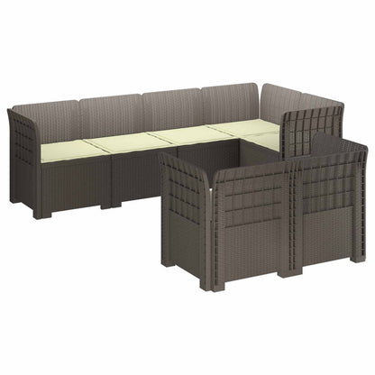 vidaXL 7-Seater Garden Sofa with Cushions Rattan Look PP Light Grey 2