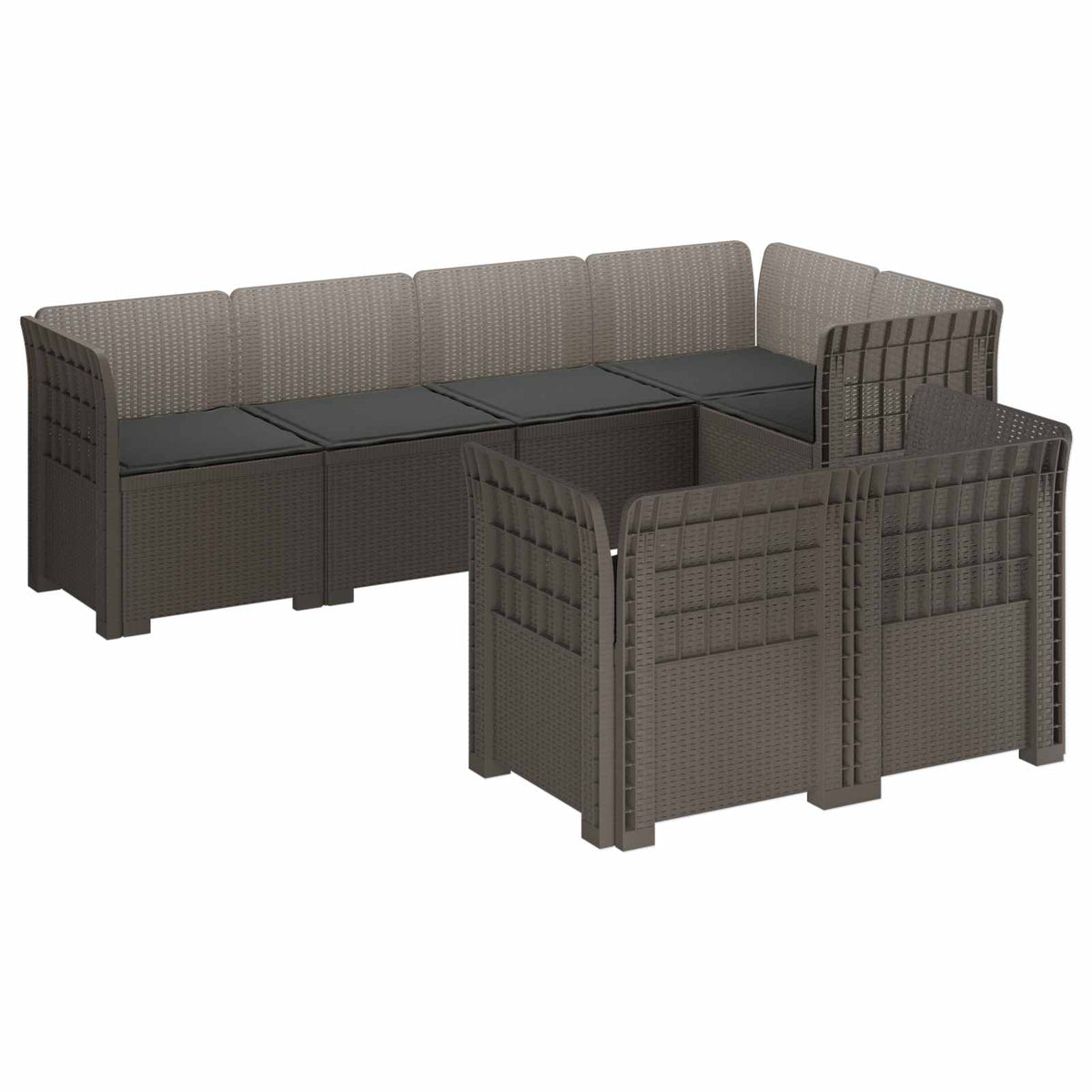vidaXL 7-Seater Garden Sofa with Cushions Rattan Look PP Light Grey 2