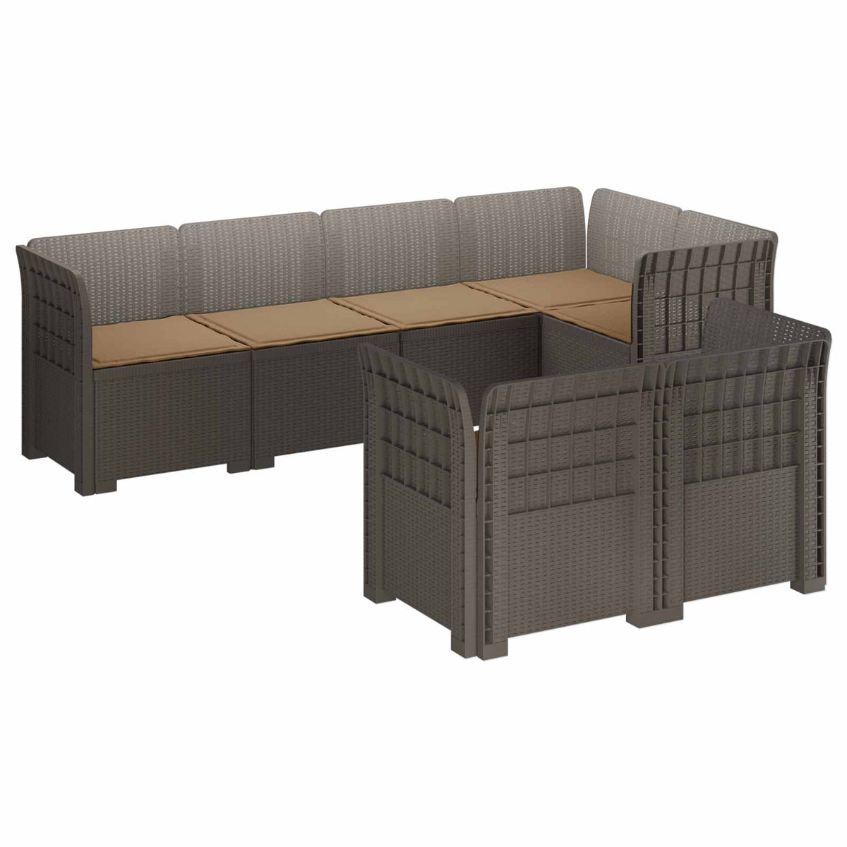 vidaXL 7-Seater Garden Sofa with Cushions Rattan Look PP Light Grey 2