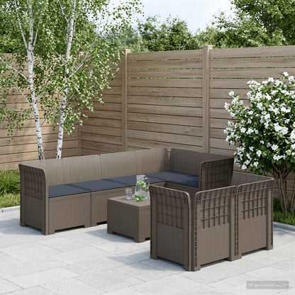 vidaXL 7-Seater Garden Sofa with Cushions Rattan Look PP Light Grey 1