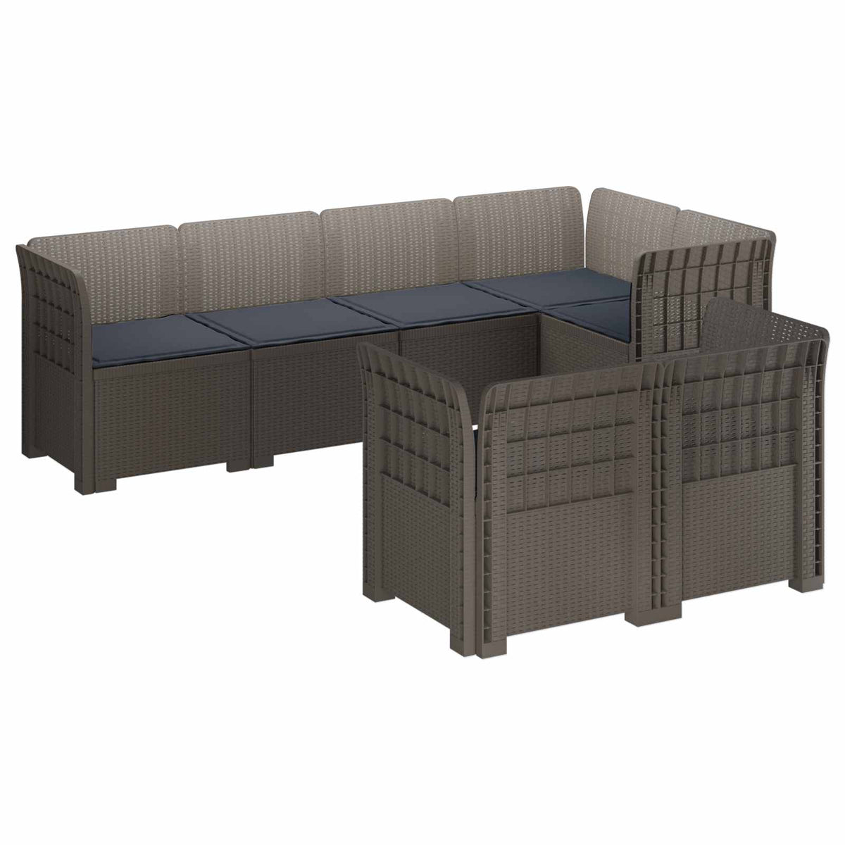 vidaXL 7-Seater Garden Sofa with Cushions Rattan Look PP Light Grey 2