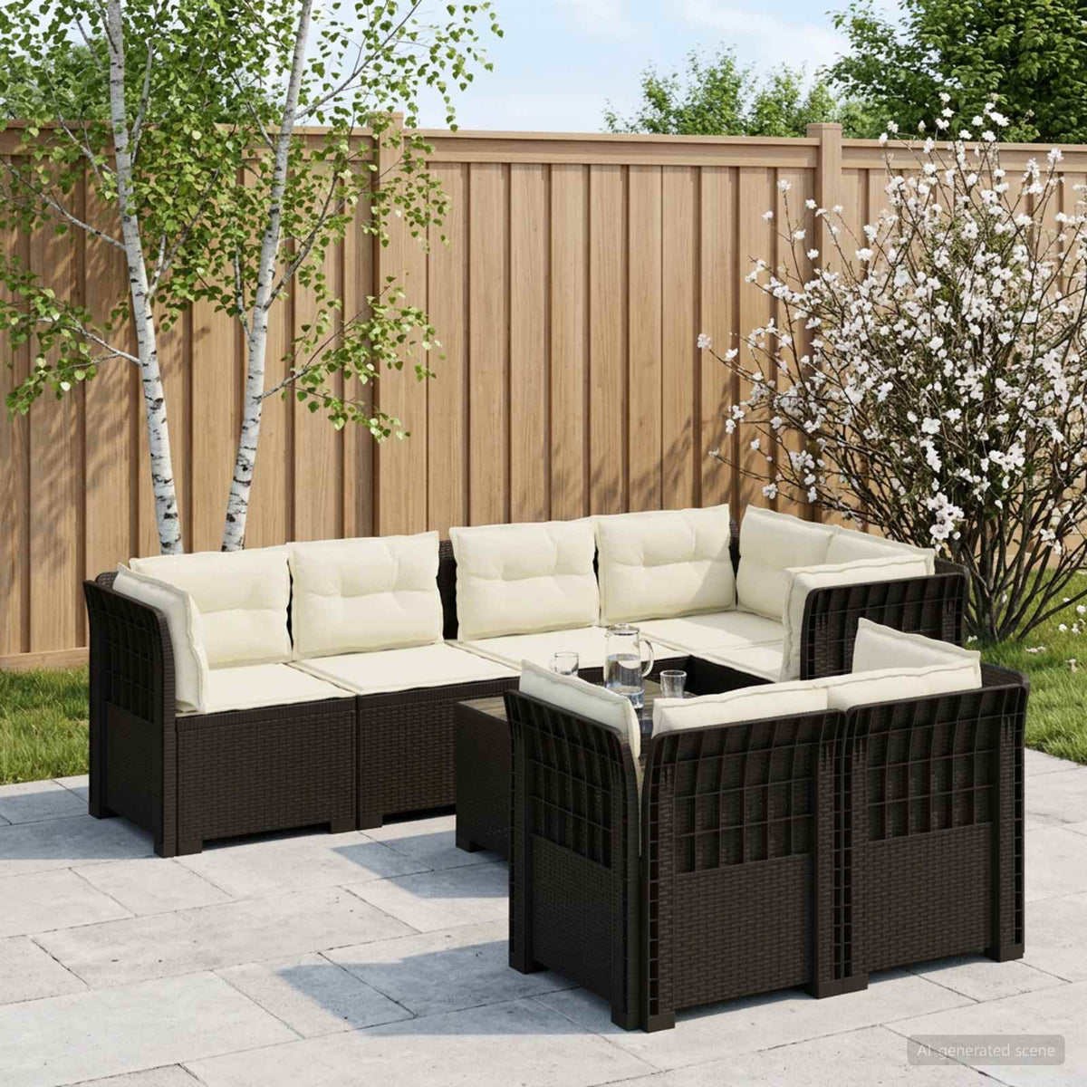 vidaXL 7-Seater Garden Sofa with Cushions Rattan Look PP Anthracite 1