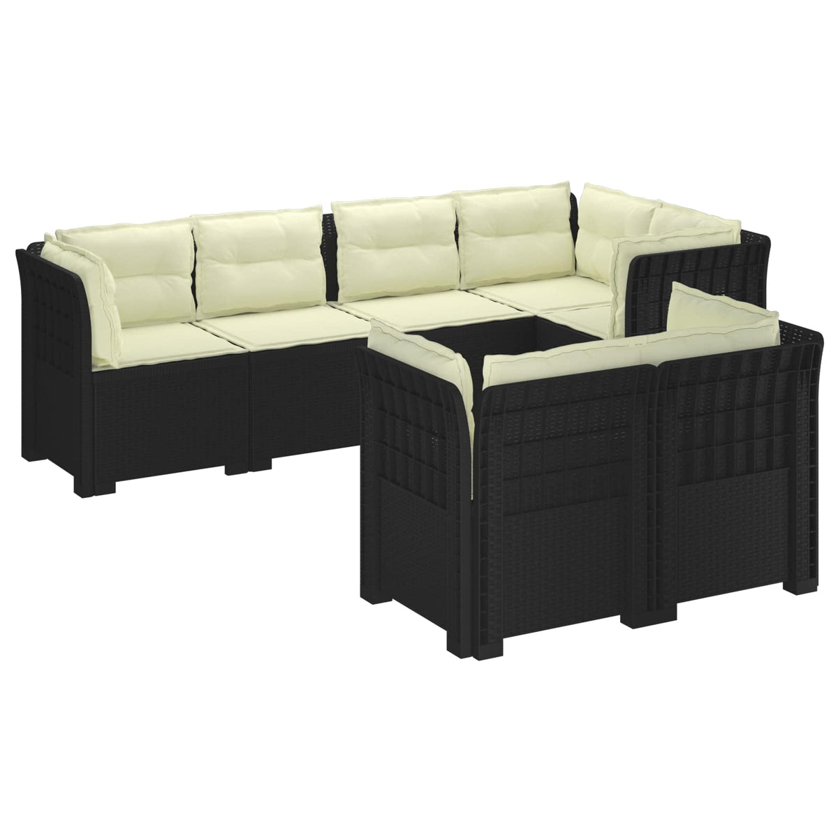 vidaXL 7-Seater Garden Sofa with Cushions Rattan Look PP Anthracite 2