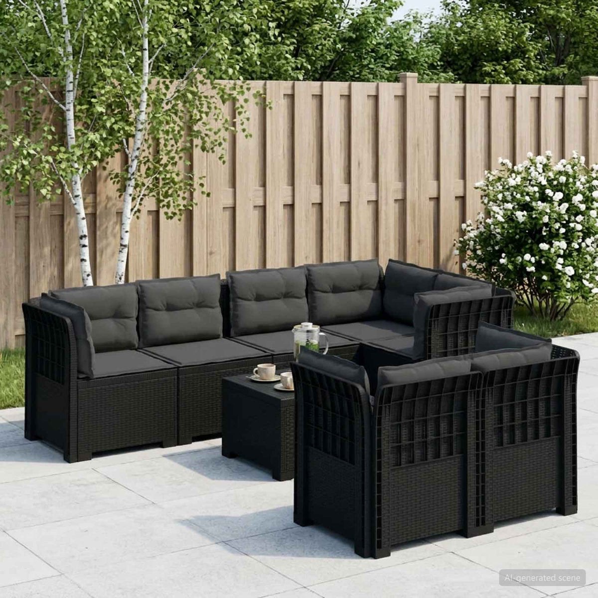 vidaXL 7-Seater Garden Sofa with Cushions Rattan Look PP Anthracite 1