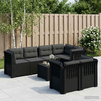 vidaXL 7-Seater Garden Sofa with Cushions Rattan Look PP Anthracite 1
