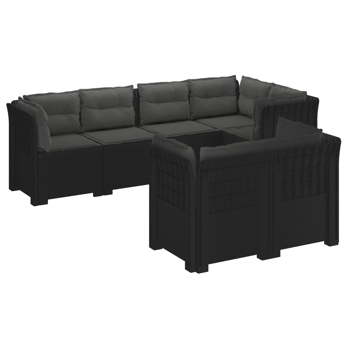 vidaXL 7-Seater Garden Sofa with Cushions Rattan Look PP Anthracite 2