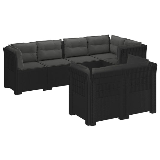 7-Seater Garden Sofa with Cushions Rattan Look PP Brown with seat and back cushion Anthracite