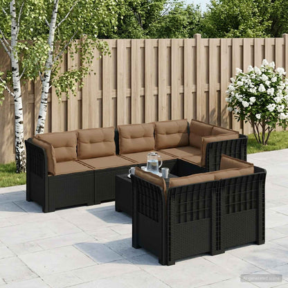 vidaXL 7-Seater Garden Sofa with Cushions Rattan Look PP Anthracite 1