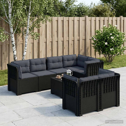 vidaXL 7-Seater Garden Sofa with Cushions Rattan Look PP Anthracite 1