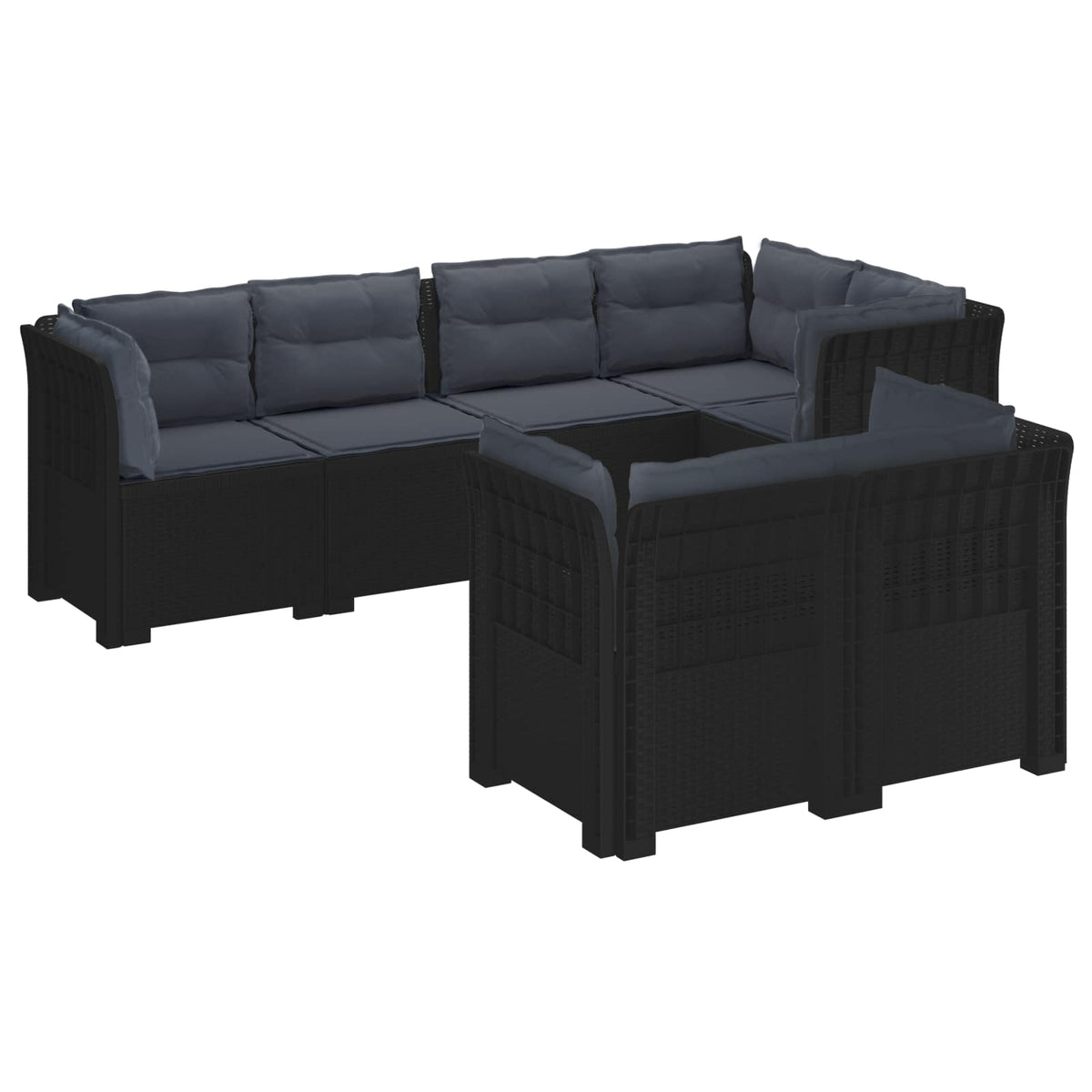 vidaXL 7-Seater Garden Sofa with Cushions Rattan Look PP Anthracite 2