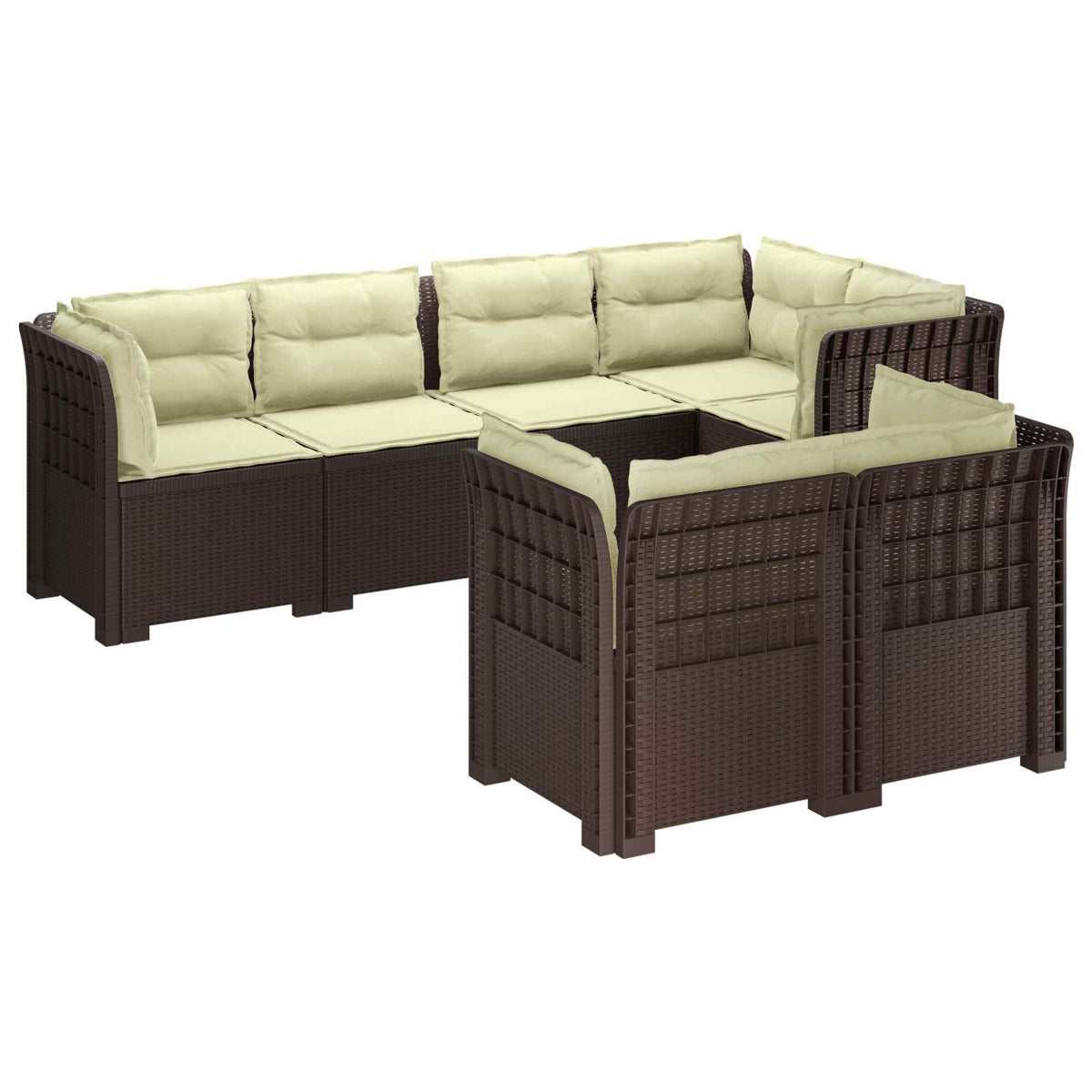 vidaXL 7-Seater Garden Sofa with Cushions Rattan Look PP Brown 2