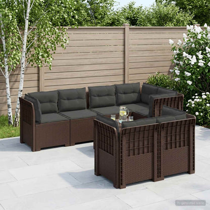 vidaXL 7-Seater Garden Sofa with Cushions Rattan Look PP Brown 1