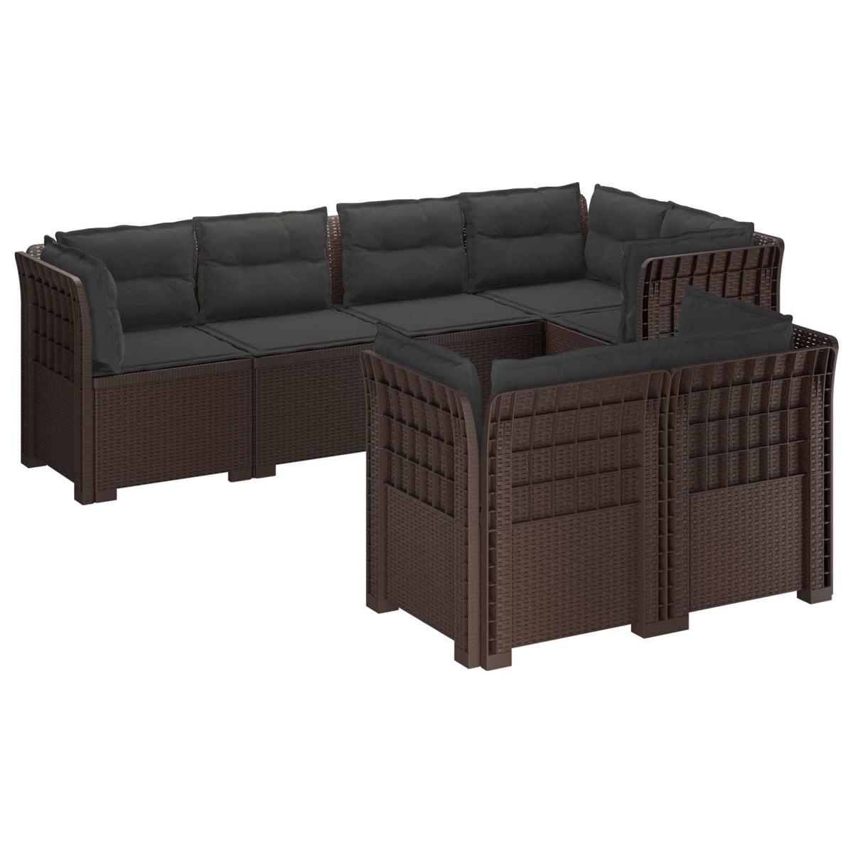 vidaXL 7-Seater Garden Sofa with Cushions Rattan Look PP Brown 2