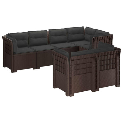 vidaXL 7-Seater Garden Sofa with Cushions Rattan Look PP Brown 2
