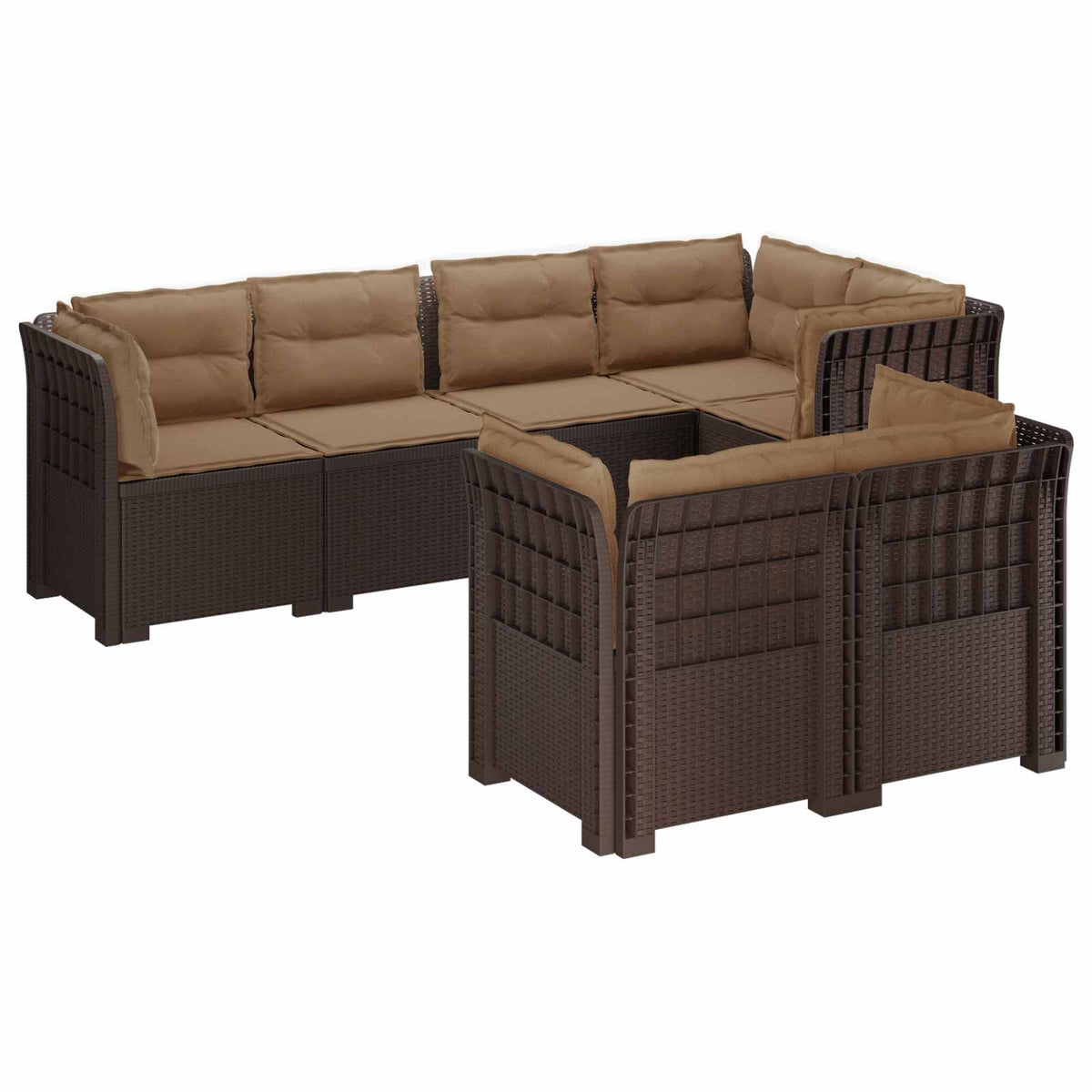 vidaXL 7-Seater Garden Sofa with Cushions Rattan Look PP Brown 2