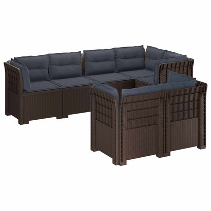 vidaXL 7-Seater Garden Sofa with Cushions Rattan Look PP Brown 2