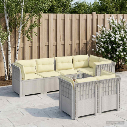 vidaXL 7-Seater Garden Sofa with Cushions Rattan Look PP White 1