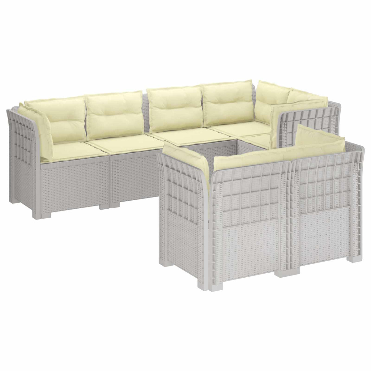 vidaXL 7-Seater Garden Sofa with Cushions Rattan Look PP White 2