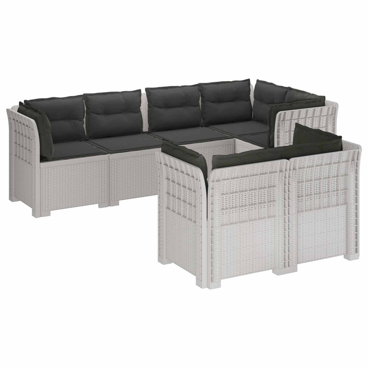 vidaXL 7-Seater Garden Sofa with Cushions Rattan Look PP White 2