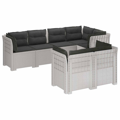 vidaXL 7-Seater Garden Sofa with Cushions Rattan Look PP White 2