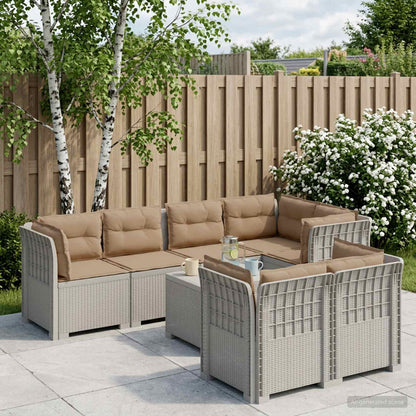 vidaXL 7-Seater Garden Sofa with Cushions Rattan Look PP White 1