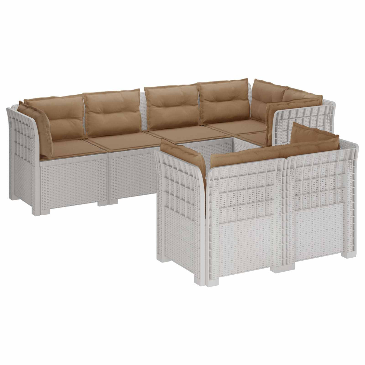 vidaXL 7-Seater Garden Sofa with Cushions Rattan Look PP White 2