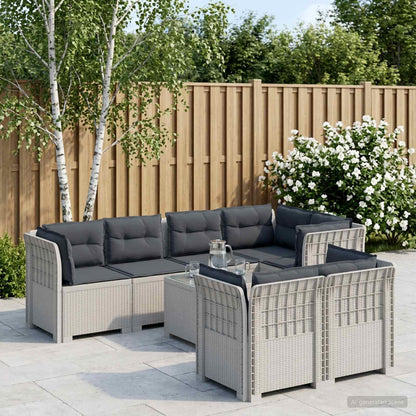 vidaXL 7-Seater Garden Sofa with Cushions Rattan Look PP White 1