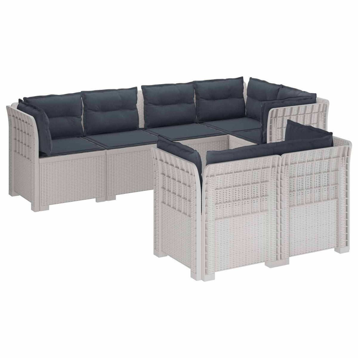 vidaXL 7-Seater Garden Sofa with Cushions Rattan Look PP White 2