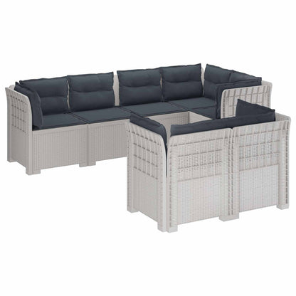 vidaXL 7-Seater Garden Sofa with Cushions Rattan Look PP White 2