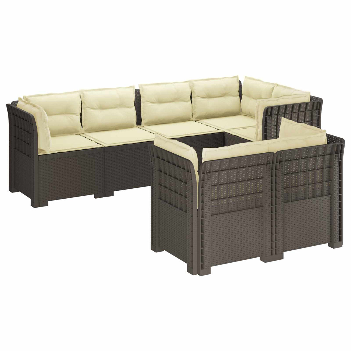 vidaXL 7-Seater Garden Sofa with Cushions Rattan Look PP Light Grey 2